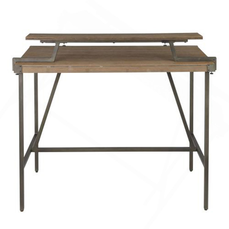 Gia Industrial Counter Table In Antique Metal And Brown Wood-Pressed Grain Bamboo By Lumisource, Natural