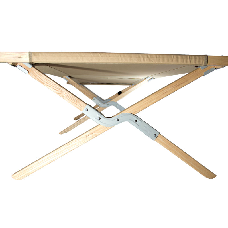 Beige Wooden Folding Camping Cot with Polyester Fabric