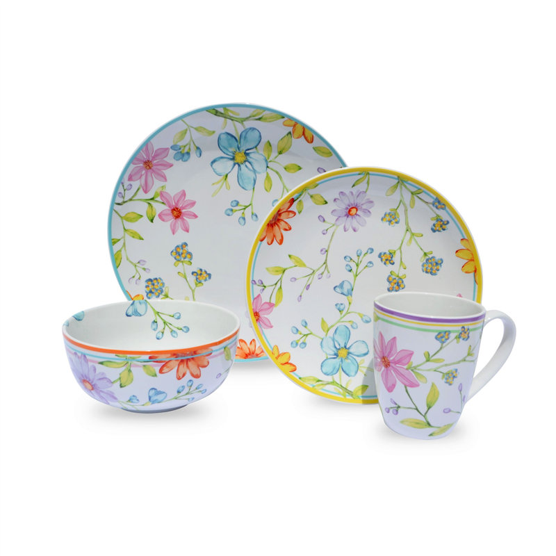 Charlotte Pastel Floral Ceramic Dinnerware Set, Service for 4