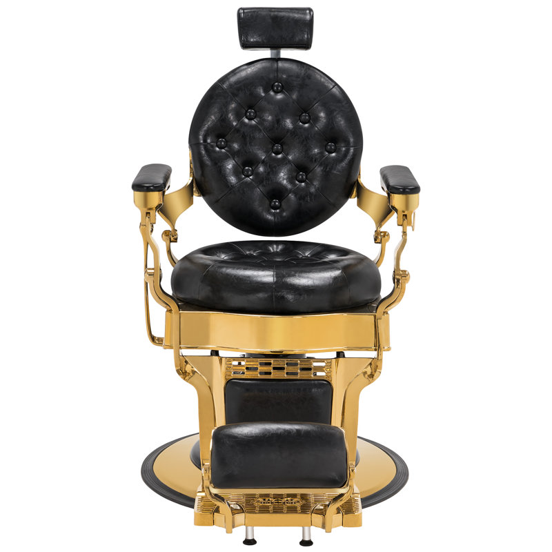 Fauteuil de coiffeur inclinable ergonomique 27 po, Similicuir noir, Doré