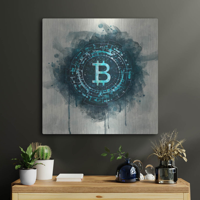 Luxe métal art «Bitcoin Era» par Surma et Guillen, «Bitcoin Era» par Surma et Guillen, H 24 po x l 24 po