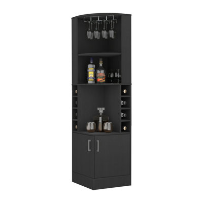 8 2-Shelf Bar Cabinet, Black , Modern Living Room Feature Piece Home Addition Unit