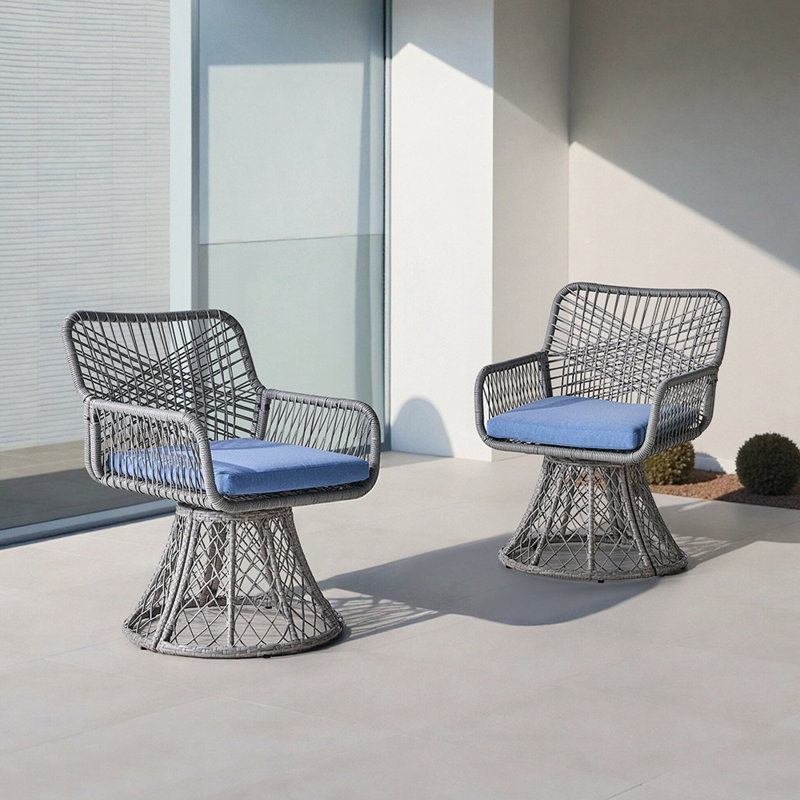 Swivel Chair set of 2, Outdoor / Indoor Dining 2 Pieces Chairs with Nice Wicker Weaving, All-Weather Swivel Rocker Chair for Kitchen, Living Room, Lawn, Porch or Garden (Gray)