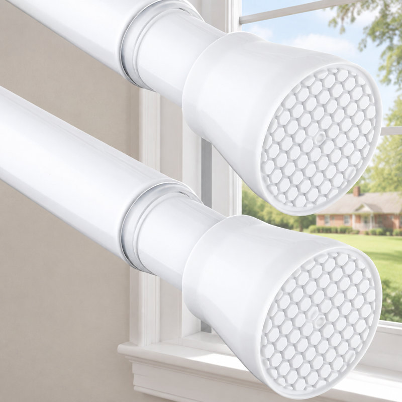 Ensemble de 2 tringles à rideaux extensibles blanches à ressort, réglables et extensibles de 71 à 122 cm (28 à 48 po), diamètre de 2,2 cm (7/8 po), sans perçage, pour fenêtres, portes, placards, cuisines, salles de bains et chambres.