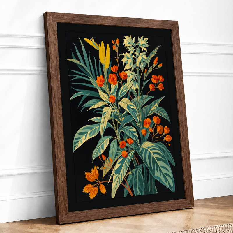 Golden Blooms Study Botanical - Framed Print, A3 - 42.0 x 29.7 cm, Walnut