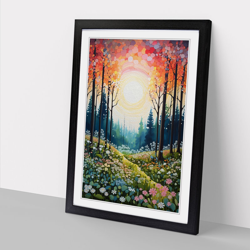 Spring Forest - Single Picture Frame Print on Wood, 34cm H x 25cm W x 2cm D, Black Framed