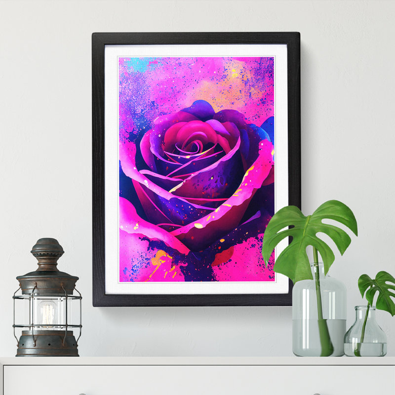 Rose Flower Paint Splatter Vol.1 - Single Picture Frame Print, Black, 34cm H x 25cm W x 2cm D