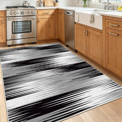 Black Stripe Ikat Ethnic Aztec Tribal Culture National Abstract Machine Washable Indoor Area Rug