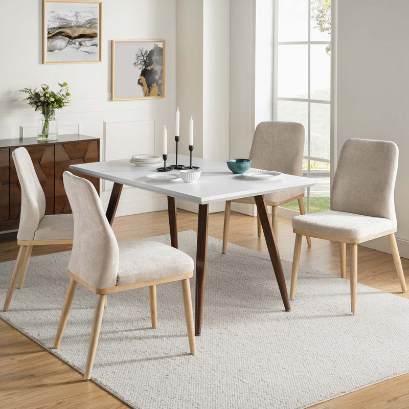 Brehanna Upholstered Back Dining Chair with Solid Wood Legs (Set of 4), Beige