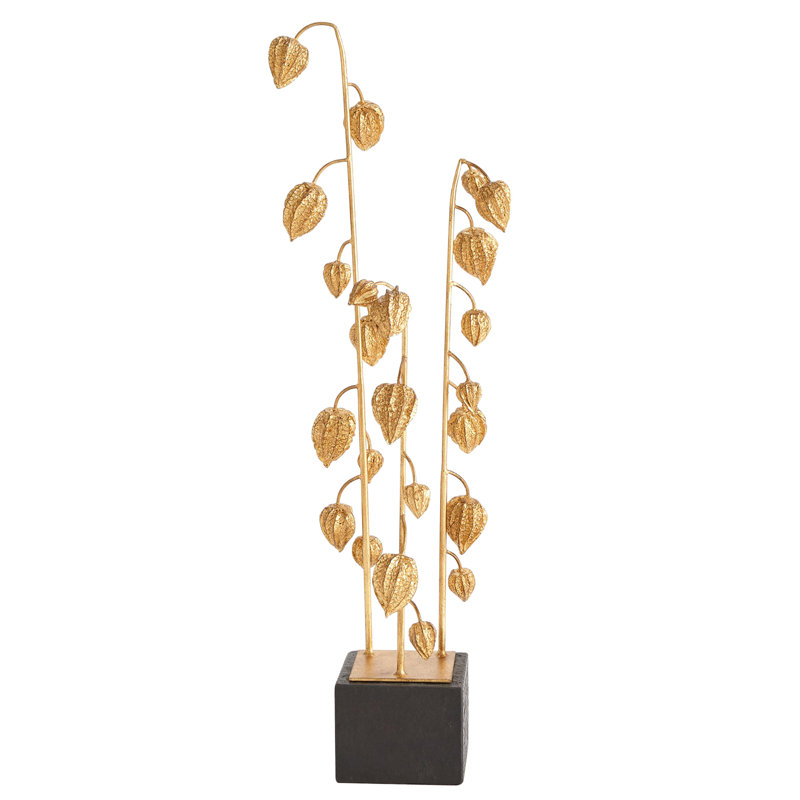 Artisan Gold Leaf Japanese Lanterns on Black Marble Base