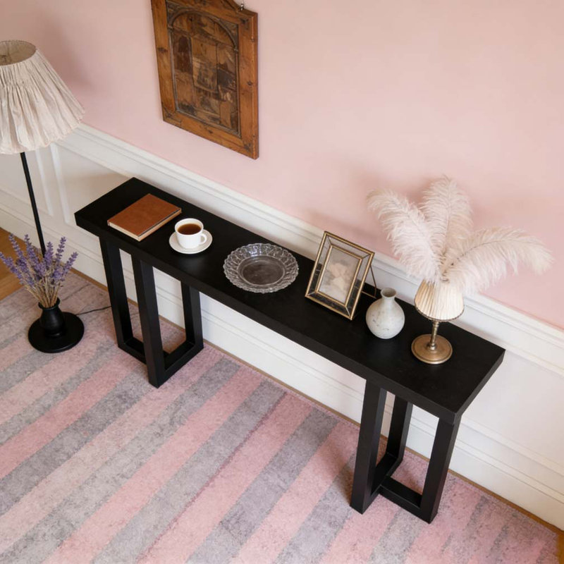 Geometric Design Console Table Solid Pine Legs Multi-scenario Entryway Table, Black