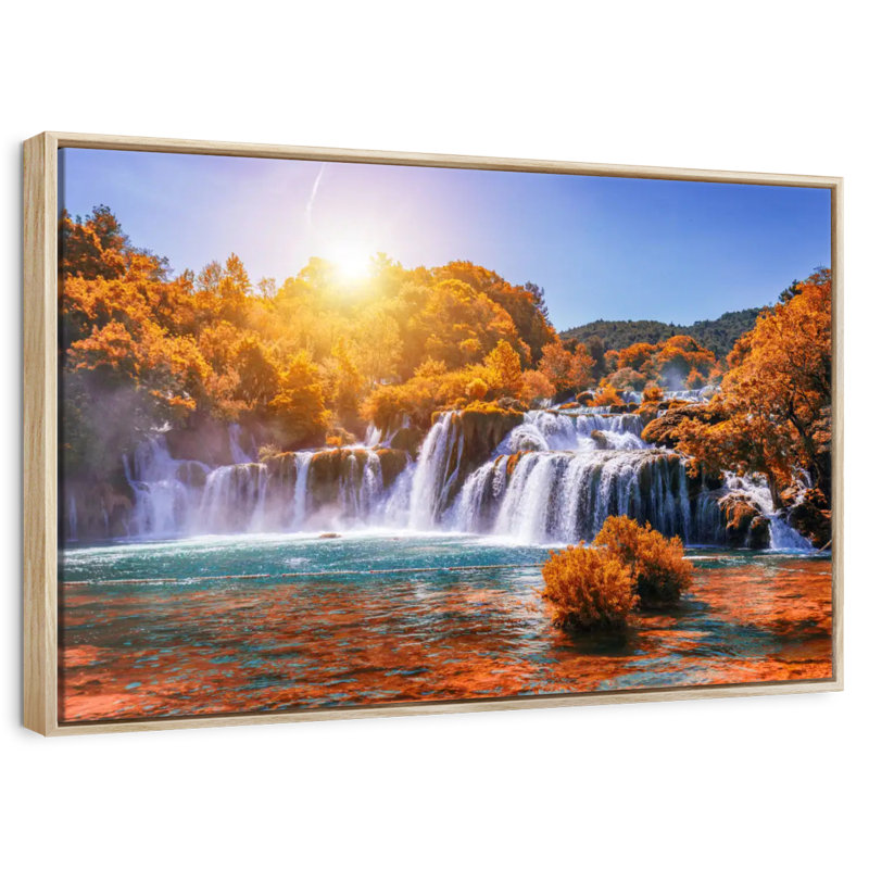 Chute d'eau du parc national de Krka, Cadre flottant en bois naturel, 37 po x 25 po