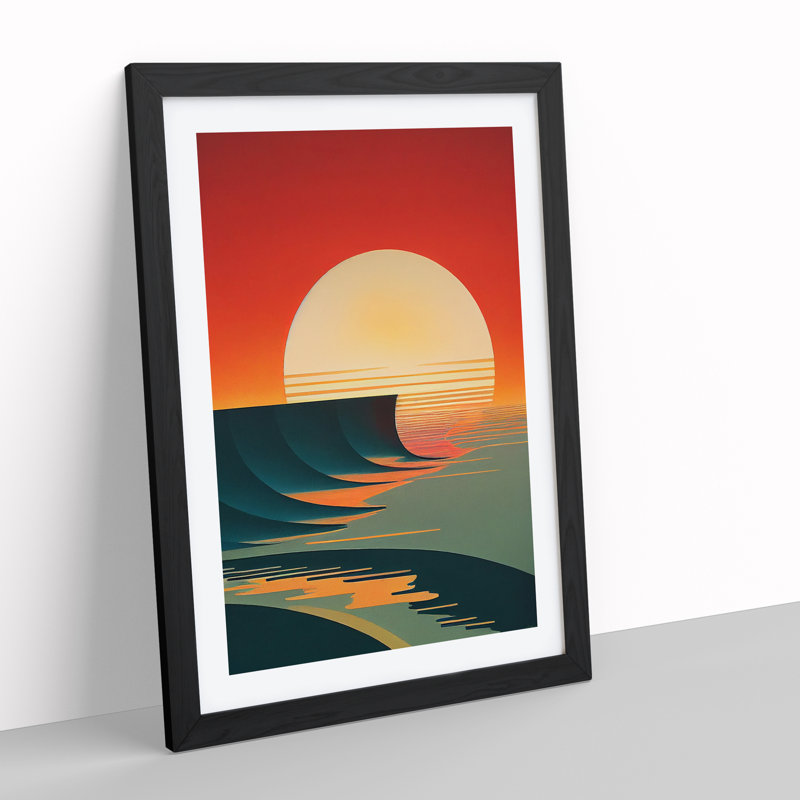 Deco Ocean Sunset No.2 - Framed Print, Black, 64cm H x 46cm W x 2cm D