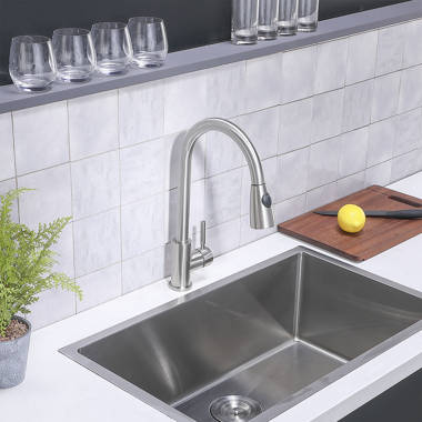 Raviv® Pull-Down Faucet and 33-Inch Stainless Steel Double-Bowl Kitchen  Sink Kit