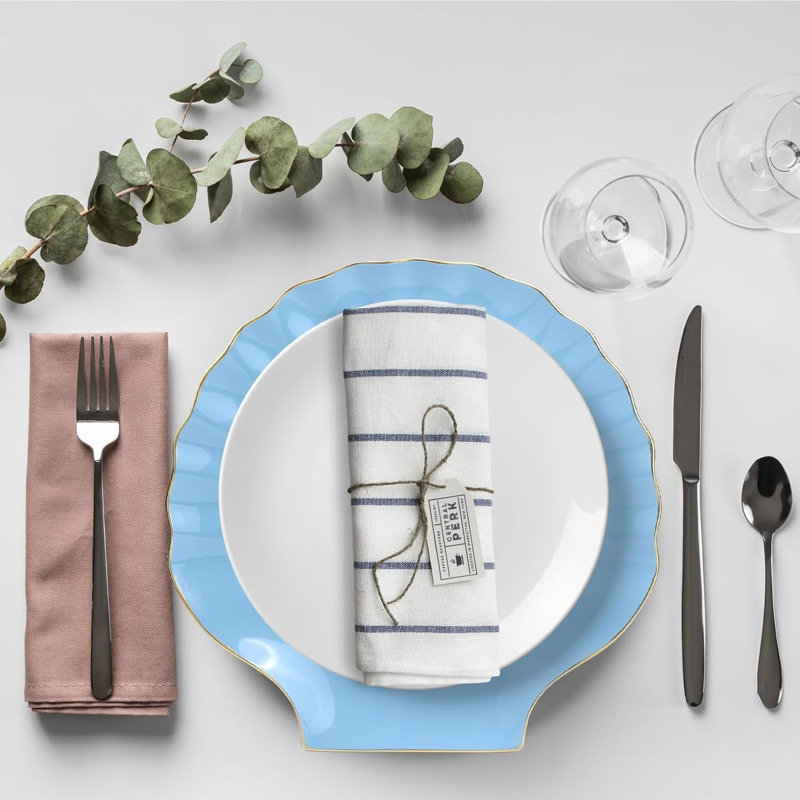 Ensemble de 6 assiettes de présentation coquillages festonnés 13 po - bleu