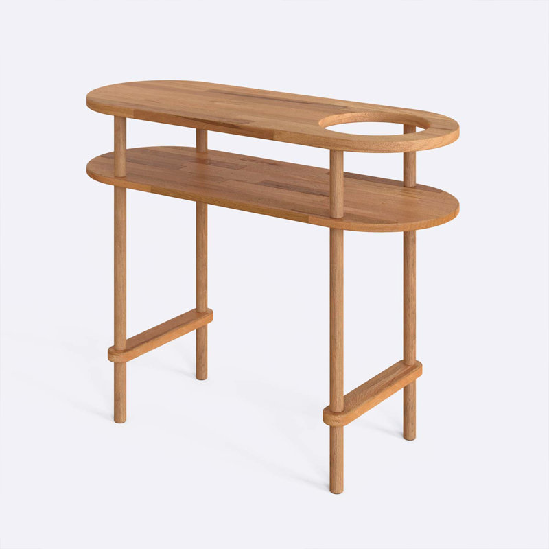 Table d'entrée ovale en bois massif avec 2 tablettes Malibu - Design moderne et minimaliste