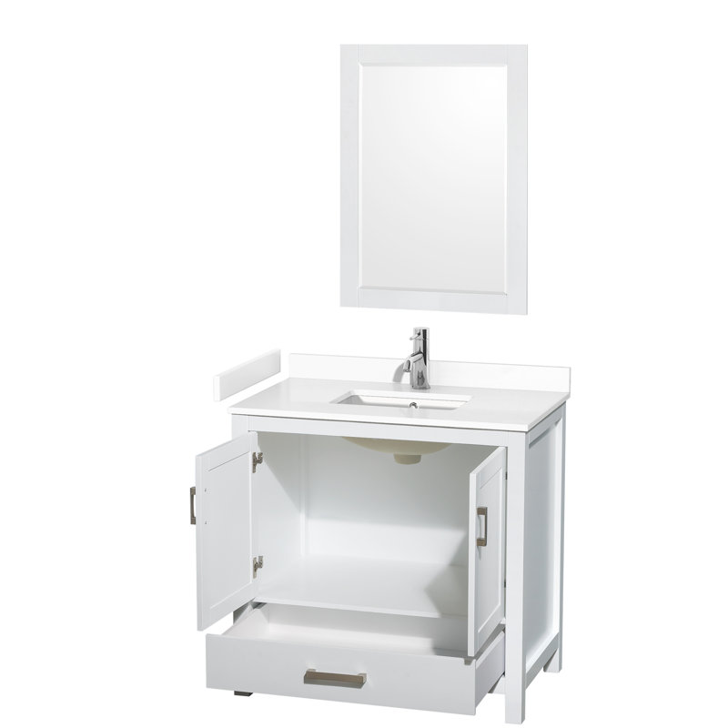 Sheffield 36" Freestanding Single Bathroom Vanity with Cultured Marble Top with 24" Mirror, White Cultured Marble, White