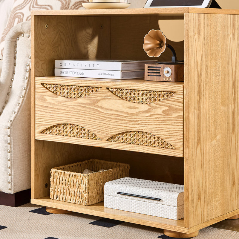 Petite table de chevet 25,2 po avec tiroir de rangement et table de chevet pour chambres, Naturel