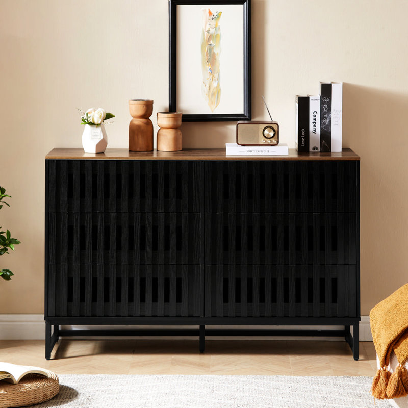 Commode de style moderne à 6 tiroirs - noir avec grille à 6 tiroirs et tiroirs tendance