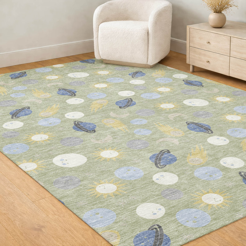 Machine Washable Indoor/Outdoor Chantille ACN2581 Kids Rug, Celery, 8' x 10'