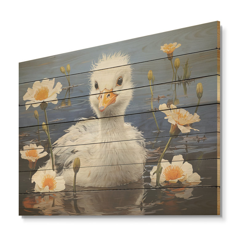 «Duck Swim I» bleu et blanc - animal canard sur bois, H 34 po x l 44 po x P 0,78 po