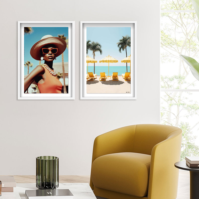 Yellow Spring Lounging Set of 2 Shadowbox Floating by Oliver Gal, 55.5" H x 37.5" W, White