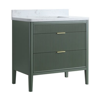 Fully Assembled Freestanding Single Sink Bathroom Vanity With Engineered Marble Top