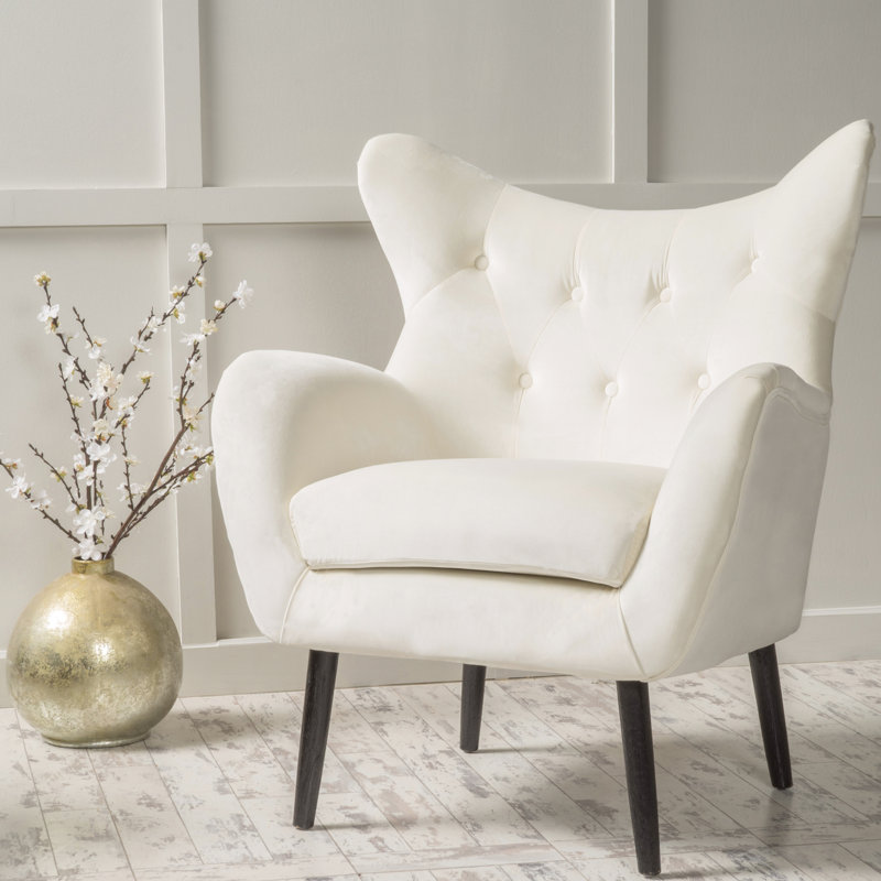 Fauteuil d'appoint en velours avec coussin en mousse et accoudoirs à finition pattes évasées