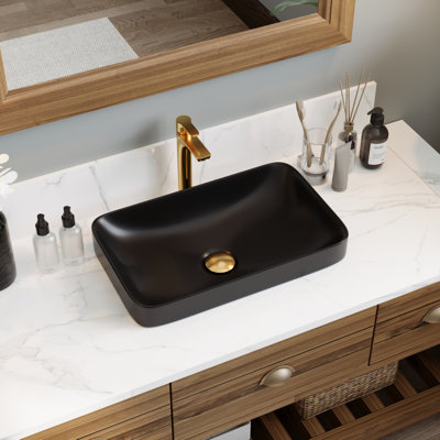 DeerValley Ally 19'' x 12'' Drop-In Bathroom Sink Semi-Recessed Vessel Sink Rectangular Above Counter Basin