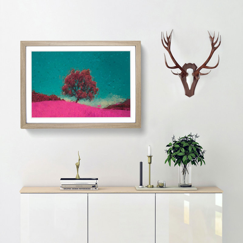 A Pink Tree in Malaga Spain in Abstract - Framed Print, 48cm H x 65cm W x 2cm D, Oak Framed