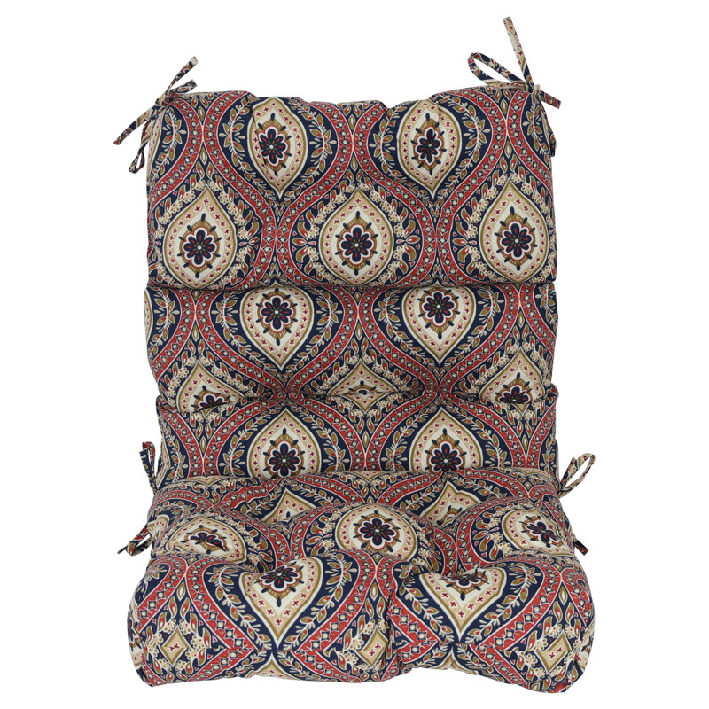 Outdoor Tufted Seat/Back Chair Cushion, Red/Tan/Jasmina Lakewood Moroccan, 22" W x 21" D
