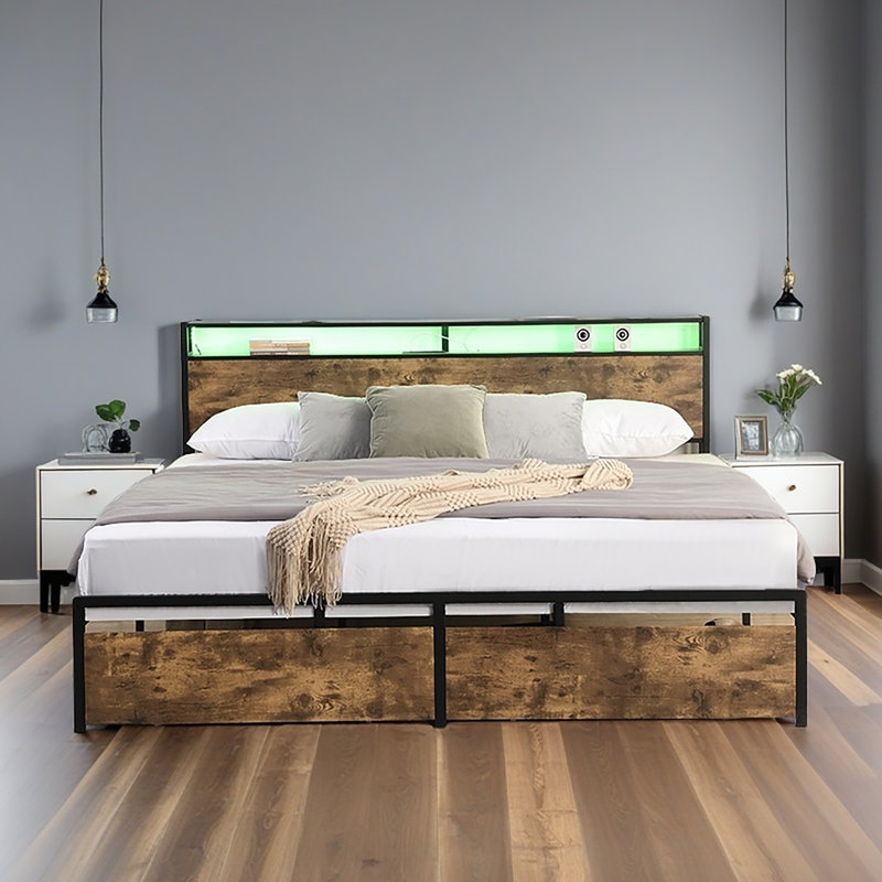 Althea Upholstered Platform Bed, Antique Brown, Queen