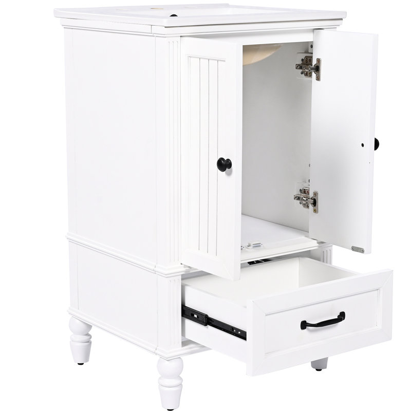 Meuble-lavabo de 20 po au design bien pensé, lavabo à armoire blanche, deux portes et un tiroir