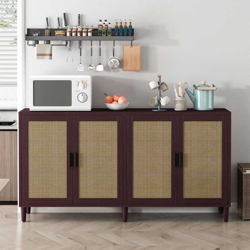 Buffet 70 po en rotin avec rangement, Brun / Naturel