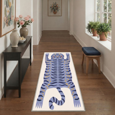 Tapis d'intérieur bleu / bleu marine / ivoire lavable à la machine avec envers antidérapant Kai