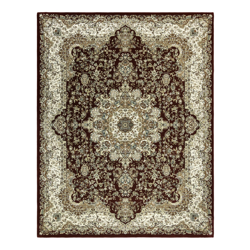 Tapis d'intérieur à bordure médaillon rouge Majestic Silas, Rectangle 6 pi 6 po x 9 pi 6 po