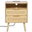 Table de chevet en rotin, table de chevet Boho avec tablette ouverte, table de chevet en bois avec table de bout en rotin et pieds en bois massif, table d'appoint en rotin avec station de charge, pour chambre à coucher, bureau et salon