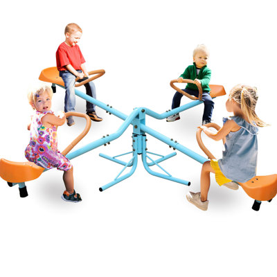 Outdoor Backyard Seesaw, 4 - Seat Swivel Spinning Teeter Totter, Stainless Steel Composition, Multicolor, 28''*18''*6.3'', Encourages Active Involvement Quad Plaything, Multicolor Steel, 20Kg, Safe
