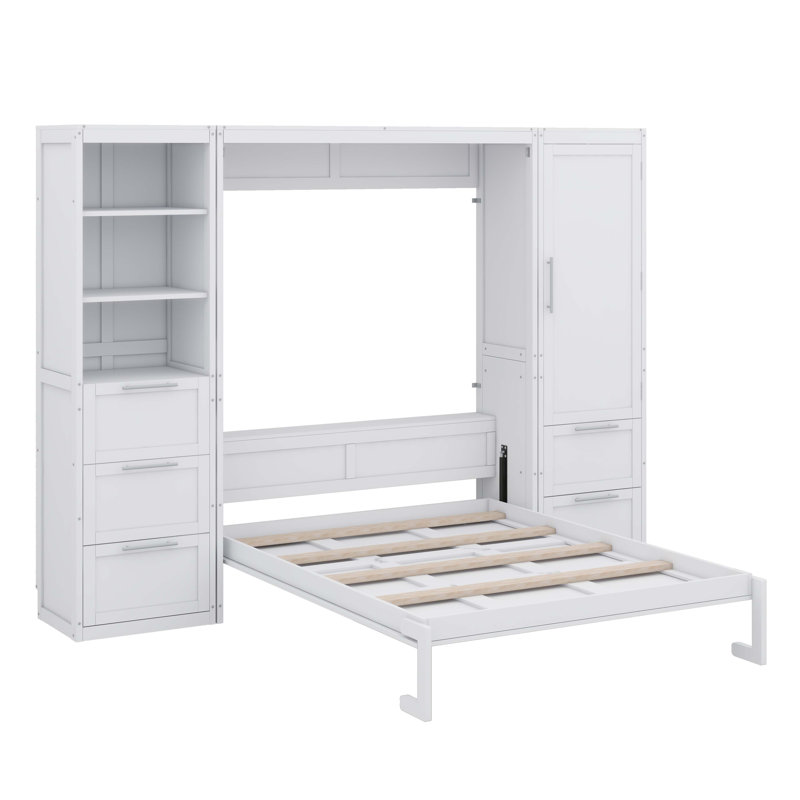 Grand lit escamotable mural avec garde-robe supplémentaire, Blanc