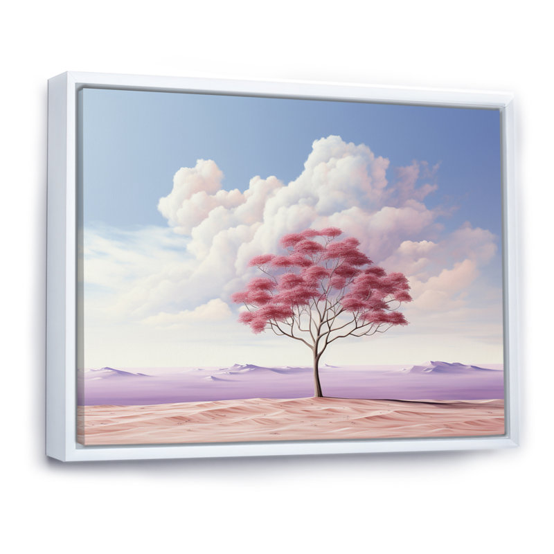 Arbre de minimalisme rose solitude II, H 16 po x l 32 po x P 1 po, Cadre flottant blanc