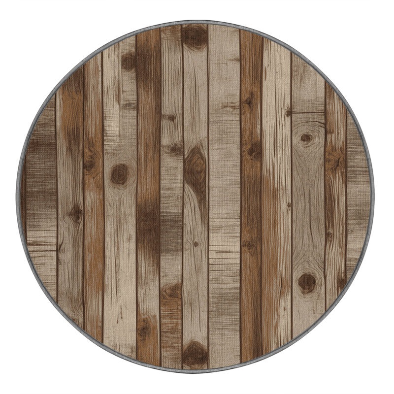 Washable Rustic Wood Grain Farm Area Rug, Round 5'