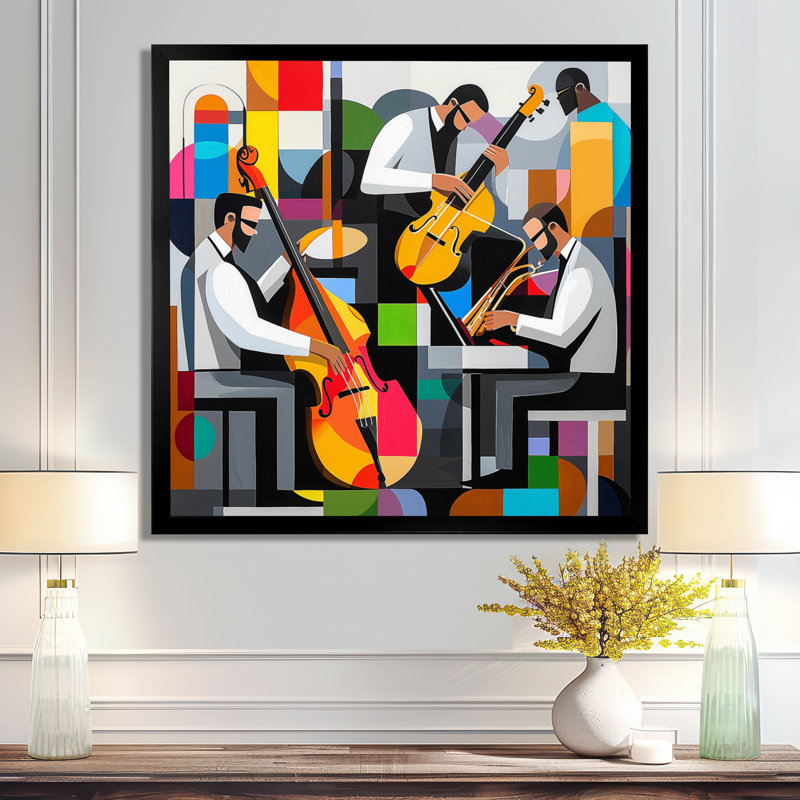Art Deco Jazz Musisans In The Studio II - Art mural impression musique Jazz, H 30 po x l 30 po, Reproduction encadrée, Noir