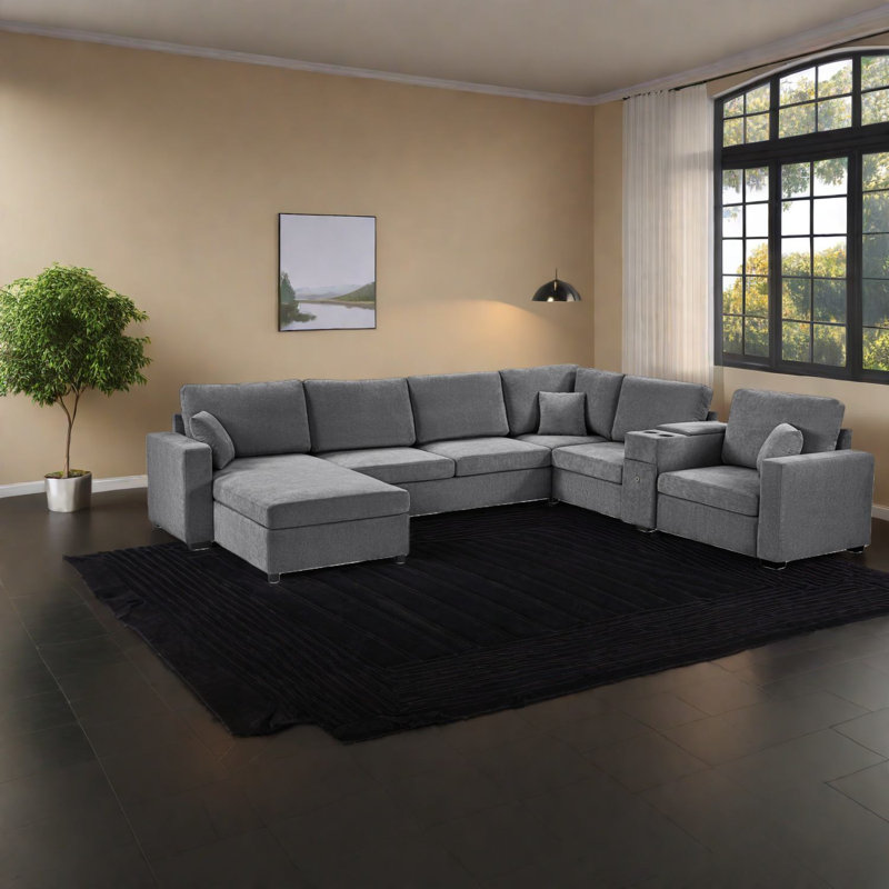 Canapé modulaire moderne gris avec rangement, confort réglable et design élégant