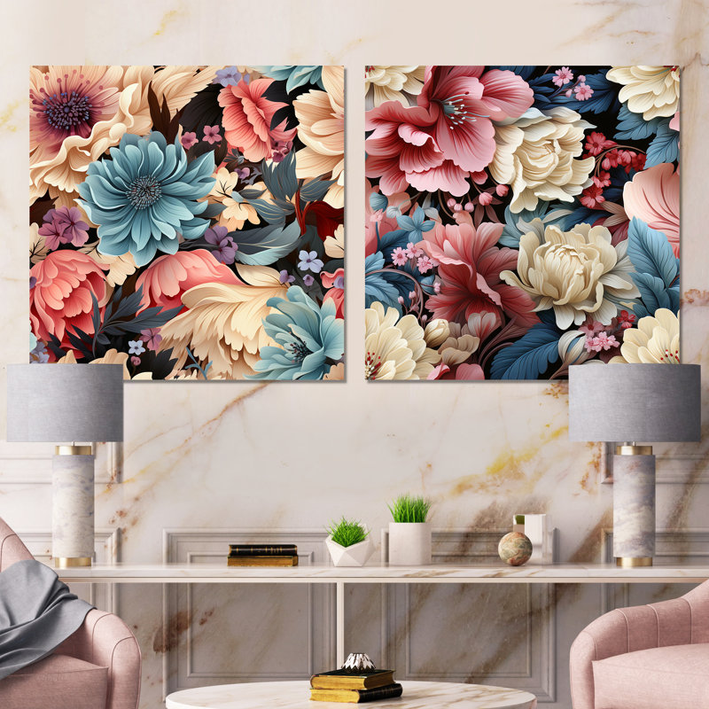 Eya - Ensemble de 2 décorations murales florales, Toile tendue, H 16 po x l 33 po x P 1 po