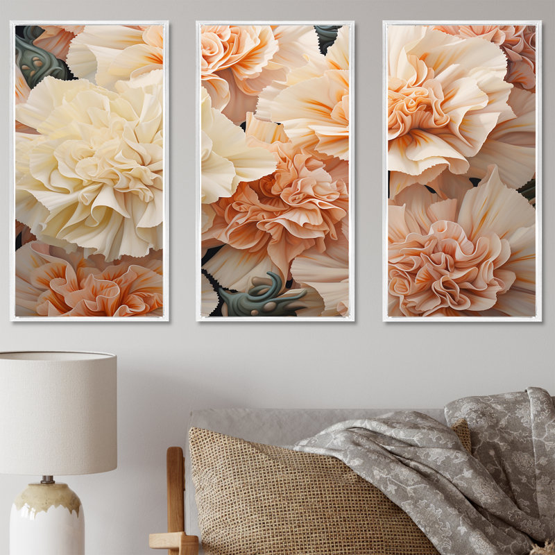Minimalisme beige œillets - ensemble de décoration murale œillets, Cadre flottant blanc, H 40 po x l 60 po x P 1 po