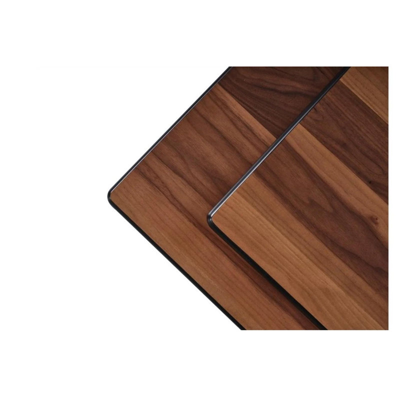 Table basse Mid-Century avec plateau en verre et finition noyer