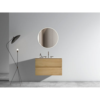 Meuble-lavabo en chêne naturel avec lavabo en céramique - Support mural 30 po, tiroirs silencieux, support de décoration moderne 30 po, rangement moderne