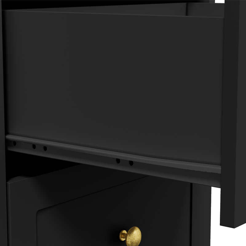 Yokota Extendable Makeup Vanity with 3 Drawers and 2 Acrylic Doors, Black