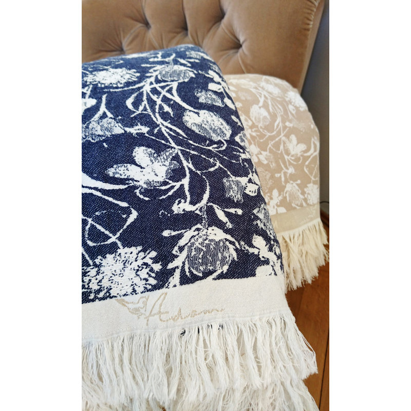 Micheal Throw Blanket, Dark Blue/Natural