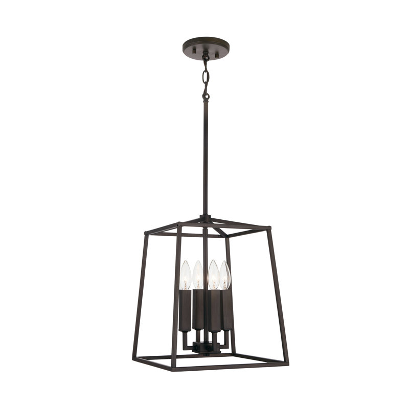 Lustre géométrique à 4 lumières Thea, Bronze huilé, H 21,75 po x l 12 po x P 12 po